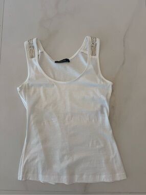 Versace White Jeweled-Shoulder Tank Top